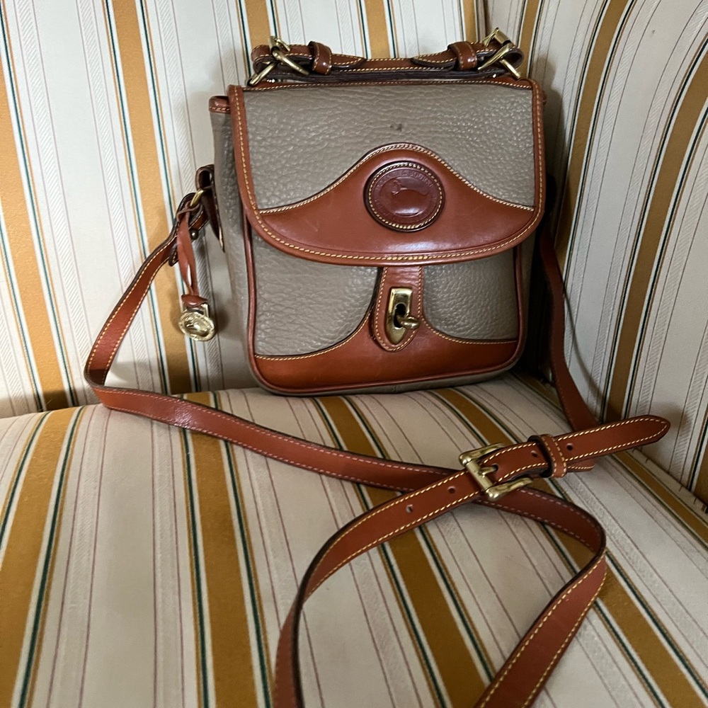 Dooney & Bourke Taupe Pebbled Leather Crossbody with Brown Trim